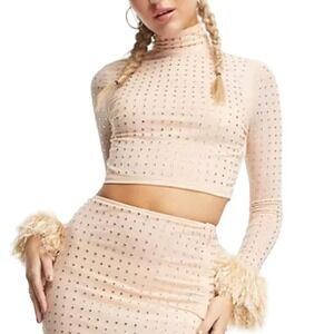 Miss Selfridge Hotfix Funnel Top in Neutral, Size 0​​​​​